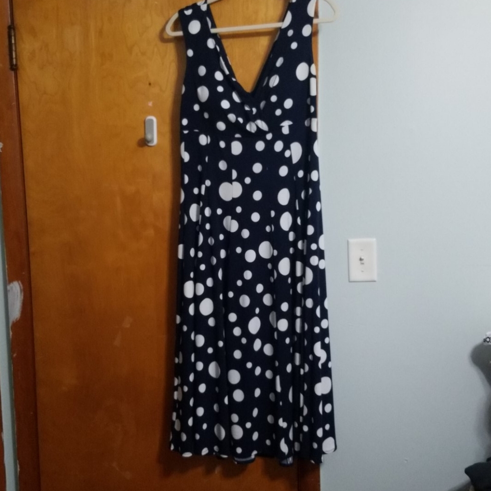 (SOLD) Navy Dress with White Polka Dots